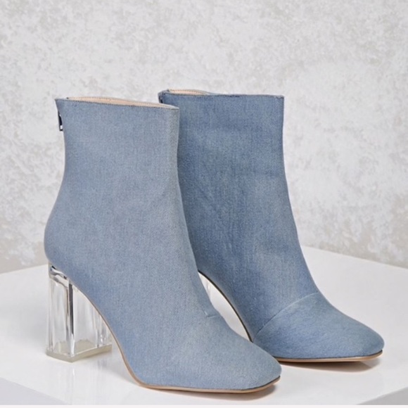Denim Lucite Heeled Boots 